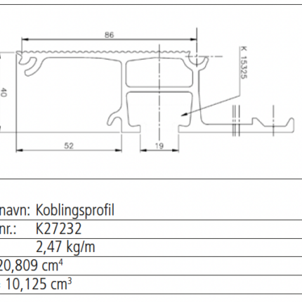 K27232 Planbunnkoblingsprofil til K27231 a 5000mm